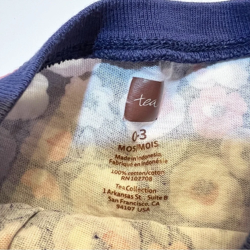 Tea Collection Baby Girl's‎ Navy Pink Floral Button Snap Long Sleeve Romp…